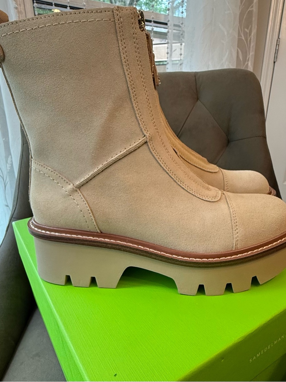 Sam Edelman Beige Suede Lug Platform Ankle Boots